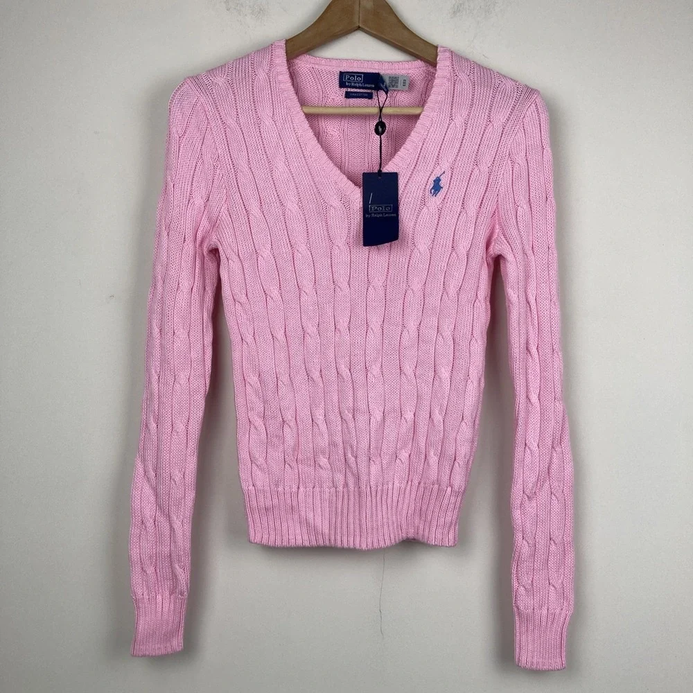 Polo Ralph Lauren V Neck Sweater Cotton Women's Small Pink NWT - Picture 6 of 9